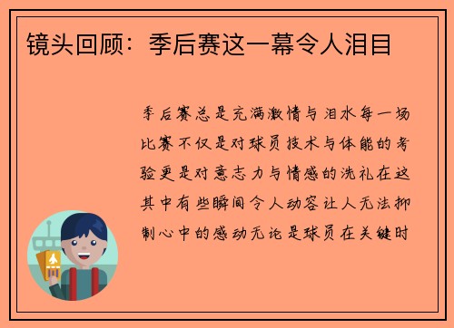 镜头回顾：季后赛这一幕令人泪目