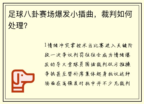 足球八卦赛场爆发小插曲，裁判如何处理？